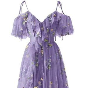Zepumen Women's Flower Embroidery Long Tulle Formal Gown LAVENDER 28W